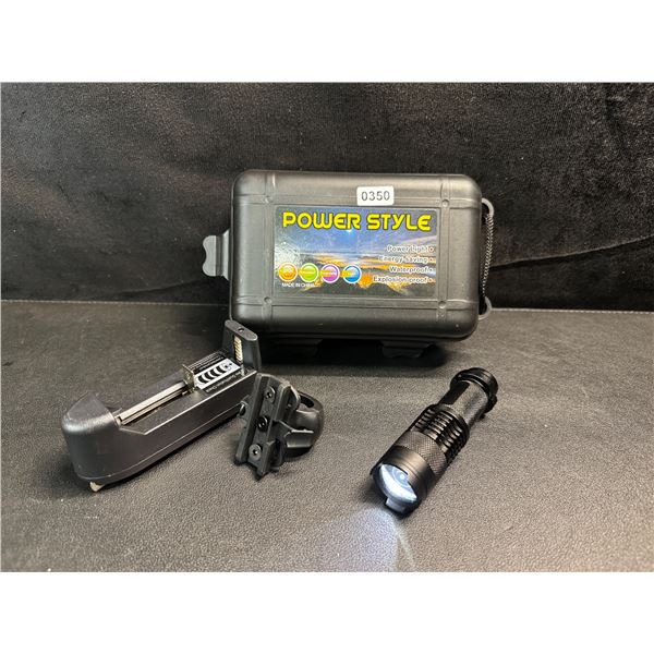 1 Powerstyle Rail Mounted LED Flashlight with Charger - New