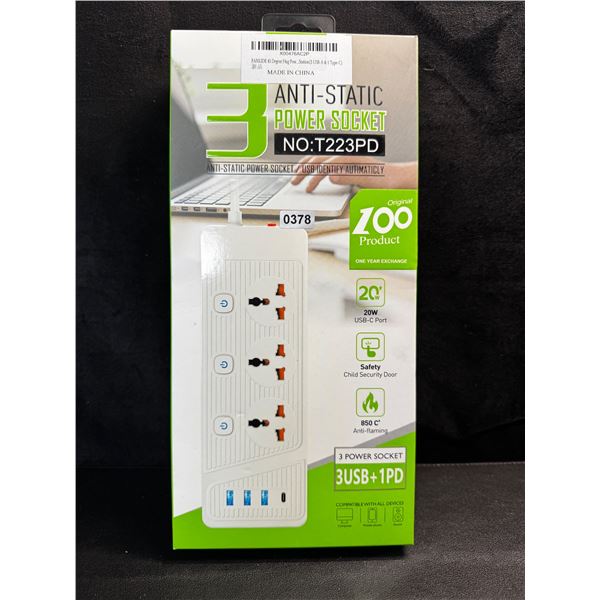 1 Anti Static 3 Socket Power Strip with USB A and C EU and US Plugs - New