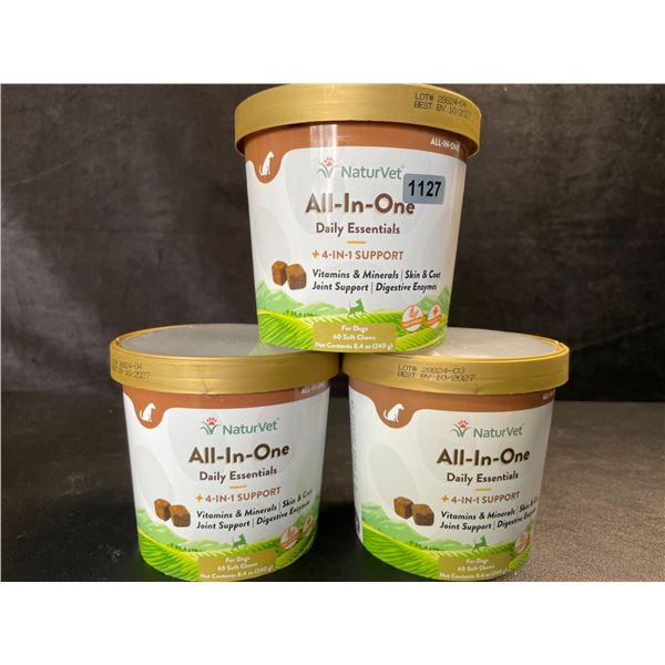 3 NaturVet All-In-One Daily Essentials Soft Chews for Dogs - 60 Each - New (BB: 10/2027)