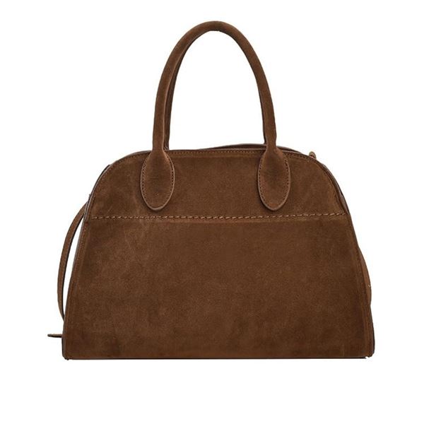 1 Structured Tote Handle Bag in Matte Grained Leather with Belted Side Panels - New