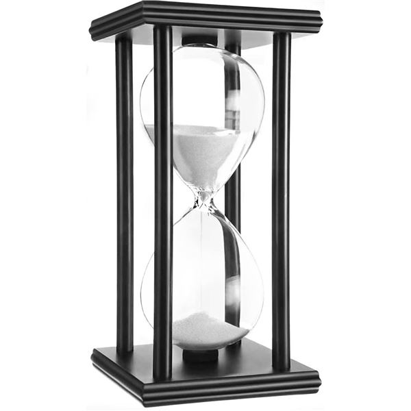 1 60 Minute Hourglass/Timer Black with White Sand - New