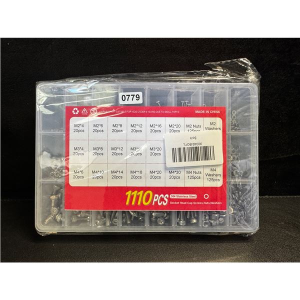 1 Assorted Pack of 1110 Pieces Socket Head. Screws, Nuts and Washers - New
