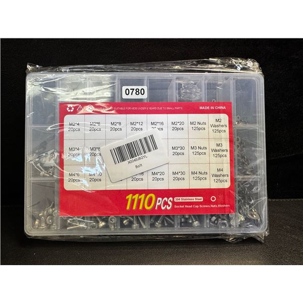 1 Assorted Pack of 1110 Pieces Socket Head. Screws, Nuts and Washers - New