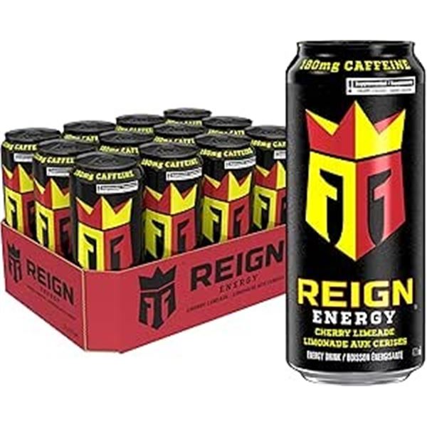 1 Case of REIGN Cherry Limeade Energy Drinks  - 12 x 473ml Cans (BB: NOV 16/2026)