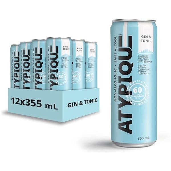 1 Case of Atypique Non-Alcoholic Gin & Tonic Sparkling Beverages -12 x 355ml Cans - BB: JUN 27/2025