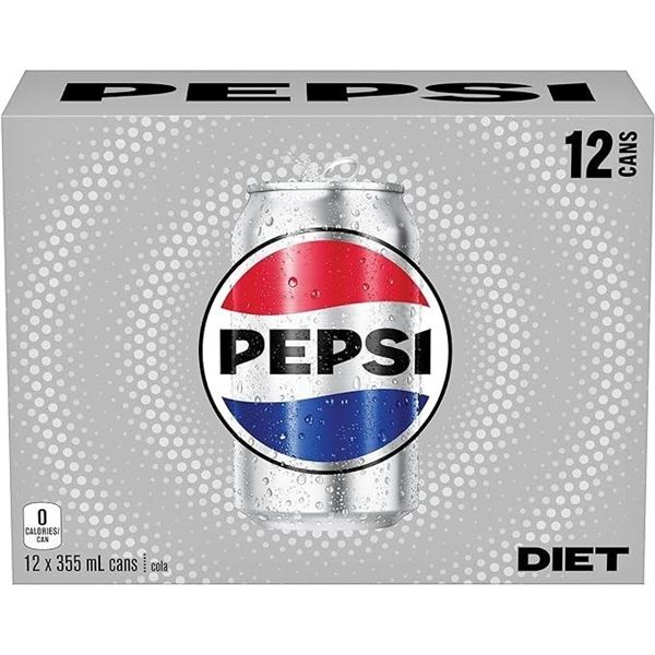 1 Case of Diet Pepsi Pop - 12 x 355ml Cans - BB: JL 07/2025 - New Sealed