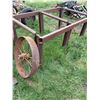 Image 2 : Farm Built Roller Table, Bolt on Bucket Mount Bale Spear & (2) 28" Antique Steel Wheels
