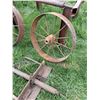 Image 5 : Farm Built Roller Table, Bolt on Bucket Mount Bale Spear & (2) 28" Antique Steel Wheels