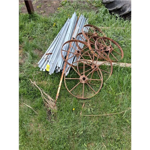 (7) 20" Antique Steel Wheels & Miscellaneous Steel