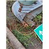 Image 2 : Galvanized Water Trough, (4) Antique Steel Wheels, Wheel Barrow, (4) Aluminum Buick LaSabre Wheels