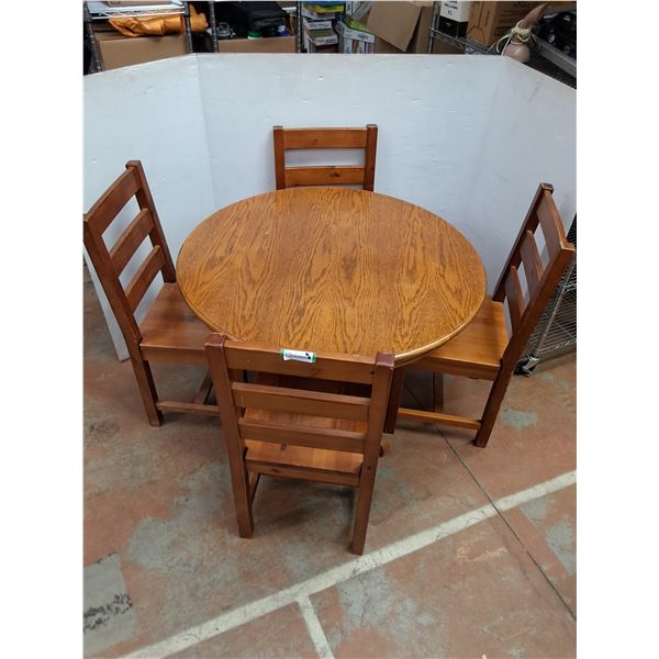 * Round Wooden Table 41" Dia with 4 Wooden Chairs - Pickup Only