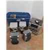 Image 1 : * Emerson Home Stereo System (Powers On) with 8 Assorted Untested Speakers & Plastic Tote