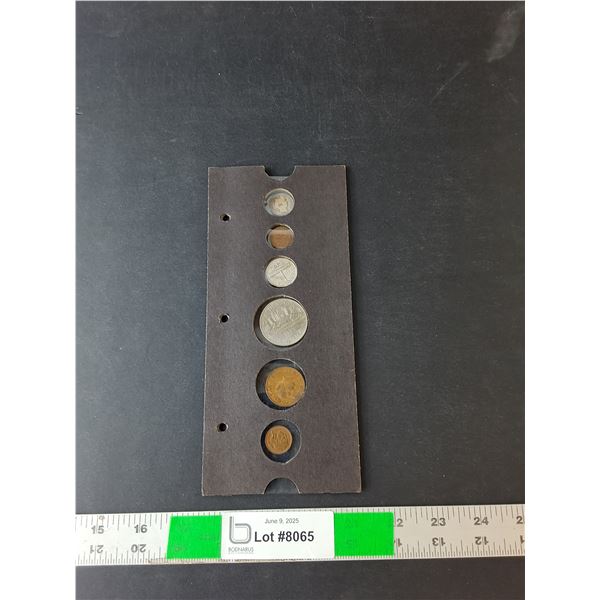 (6) Coins- Canadian 1985 Silver Dollar, American Dime-1913, Mexico 1951, Misc.