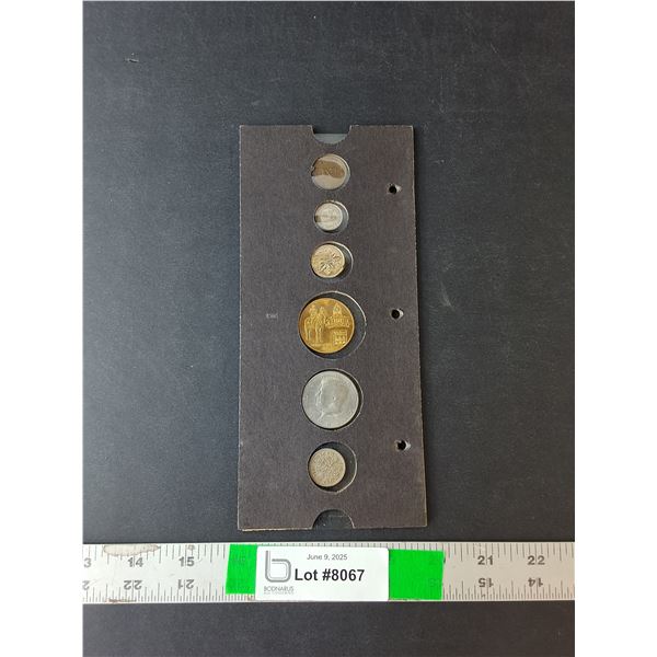 (6) Coins- Saskatchewan Diamon Jubilee, Hong Kong 1932, American Half Dollar 1983, Misc.