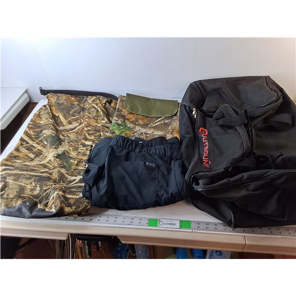(2) Realtree Bags, Outbound Bag on Wheels, Columbia Men's Pants-42 Long