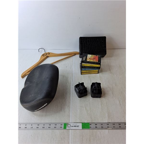 (6) Cassettes- Lynn Anderson, Glen Campbell, Misc. & Case, CN Hanger, Schwinn Bike Seat, Misc.