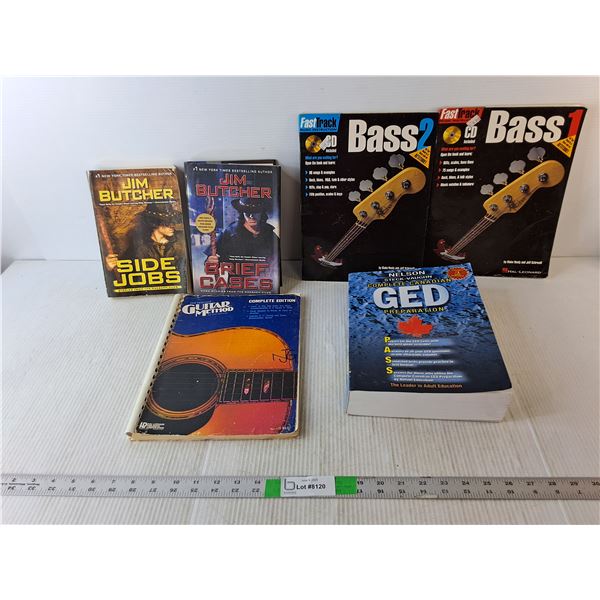 (6) Books- Kim Butcher, Learning Guitar & Bass, GED Prep