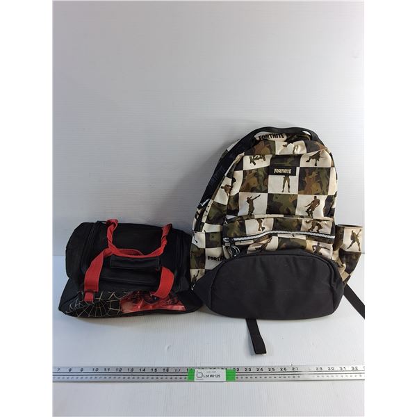 Small Kid's Spider Man Duffle Bag and Fortnite Backpack
