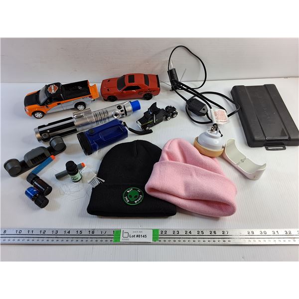 Die Cast Cars, Light Saber, Toque, Flashlight, Aroma Oils and Misc