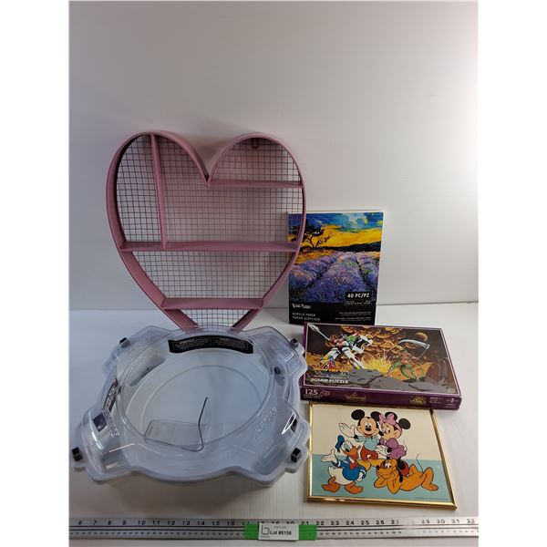 Heart Shaped Wall Rack, Beyblade Toy, Framed Disney Picture, Jigsaw Puzzle and Acrylic Paper