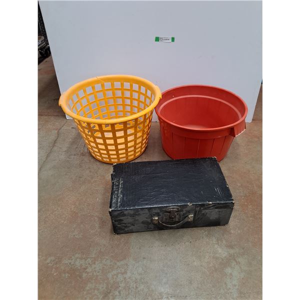 (2) Laundry Baskets and Vintage Brief Case  -  PICK UP