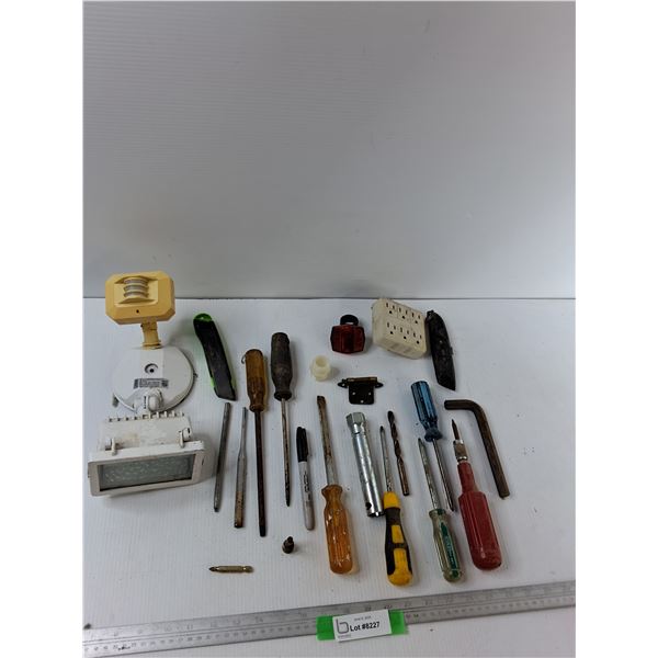 Assorted Items - Screwdrivers,Exacto Knife, Drill, Misc
