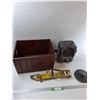 Image 1 : Assorted Items - Power Zone Fan, Wooden Box, Rachet Strap, Misc - As Is
