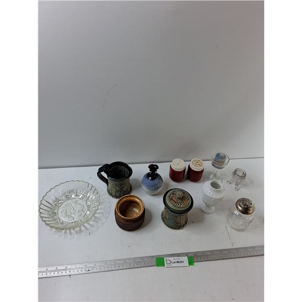 Glass Bowl, Mug, Candleholders, Misc