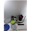 Image 1 : Assorted Items - (8) Plates, Kettle, Kitchen Utensils, Misc