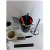 Image 3 : Assorted Items - (8) Plates, Kettle, Kitchen Utensils, Misc