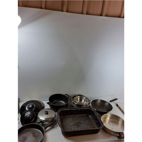 Assorted Items - Stainless Steel Bowls, Pans , Lids