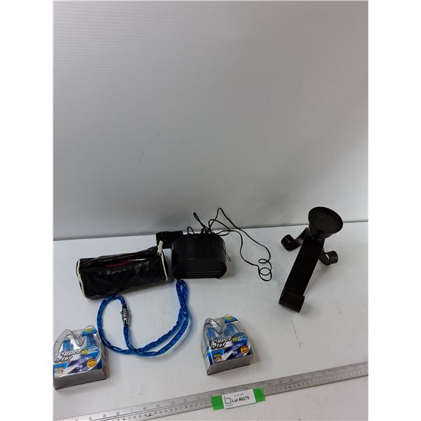 Pencil Holder, (2) Halogen Headlights, Clock, Candle Holder, Misc