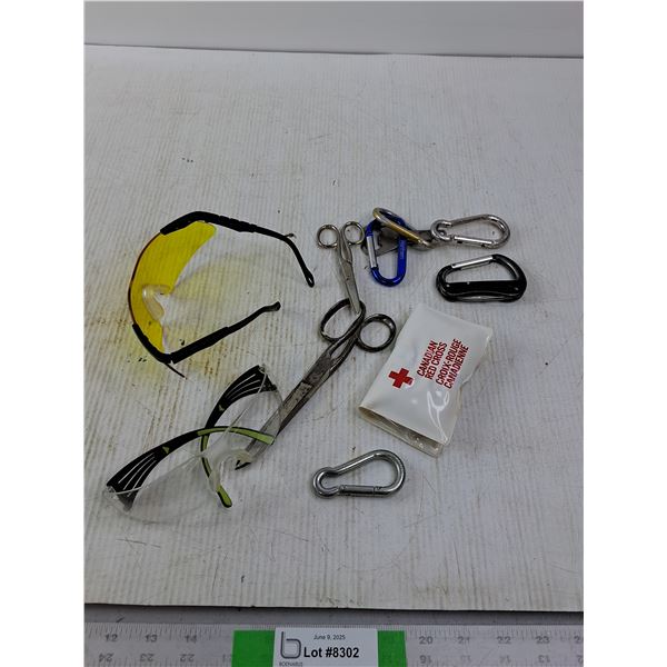 Safety Glasses, Metal Scissors, Carabiner, misc