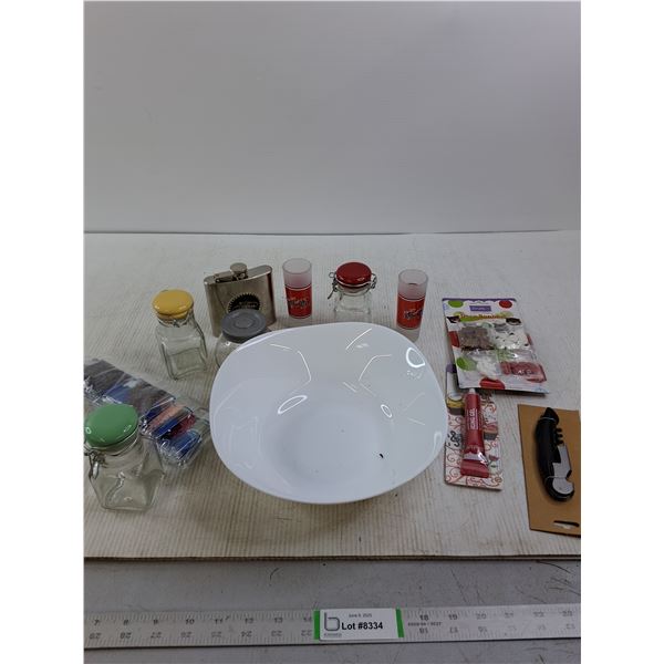Glass Bowl, Spice Jars, Las Vegas Flask, Misc