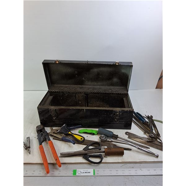 Black Toolbox with Pliers, Screwdrivers, Ratchet, Misc
