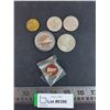 Image 1 : (5) Coin Tokens (Drumheller, Lake Minnewanka, Canadian Tire, Sask Grey Cup), Coca-Cola NHL Pin