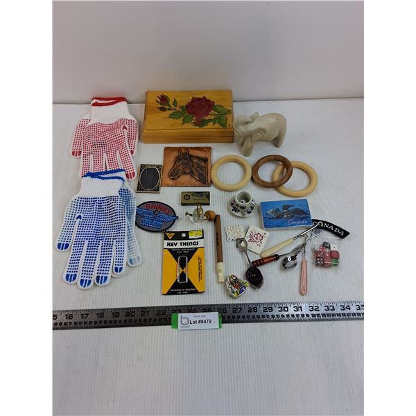 Assorted Trinkets, Garden Gloves, Souvenirs, Misc.
