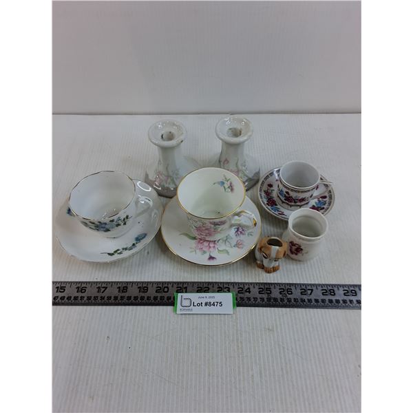 Fine China Teacups, Candle Holders, Misc.