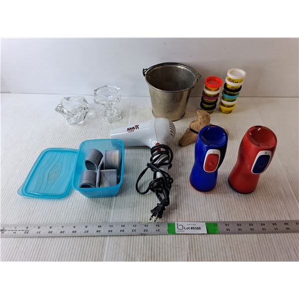 (2) Contigo Water Bottles, Driftwood, Hair Dryer- Powers On, Misc.