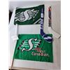 Image 4 : (5) Novelty License Plates, Pyrography Book, (2) Sask. Roughrider Flags, Misc.