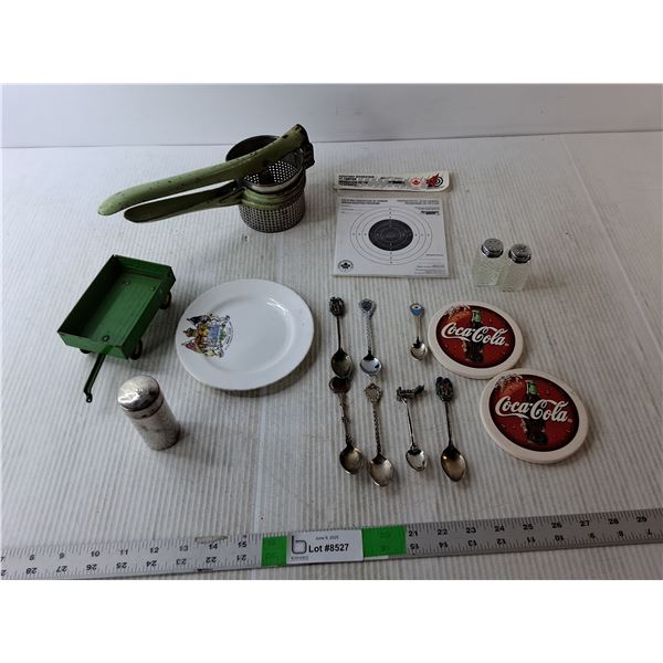 (2) Coca-Cola Coasters, (7) Souvenir Spoons, Target Papers 5.75", Misc.