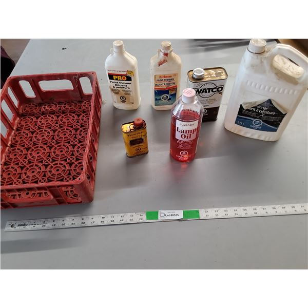 Chemicals Lot- Paint Thinner, Lamp Oil, Tung OIl & Plastic Case. Cannot Ship