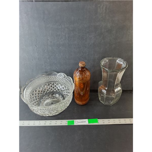 Vintage Javex Jug, Glass Bowl & Flower Pot 9.5" Tall