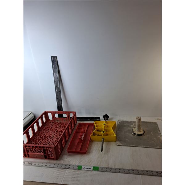Wheelstop, Framing Square, Plastic Crate, Misc.