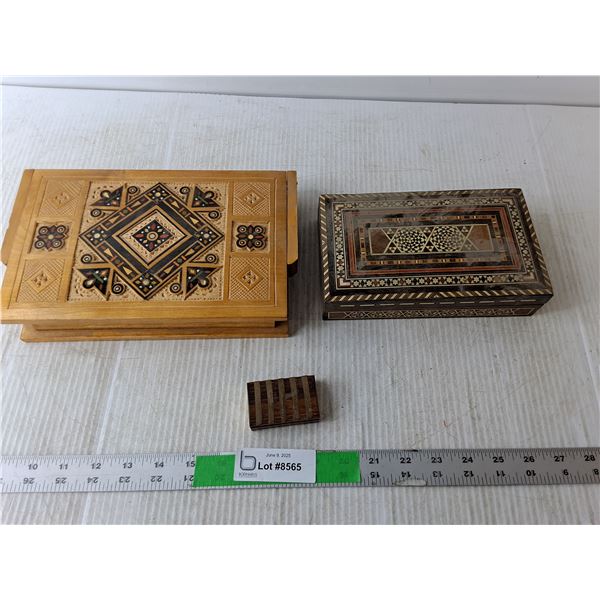 (3) Wooden Storage Boxes up to 10" Long