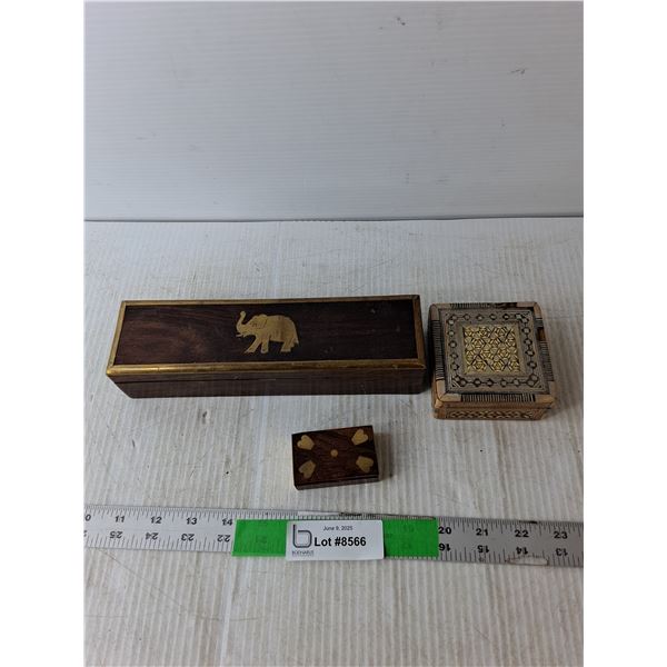 (3) Wooden Storage Boxes Up to 9" Long