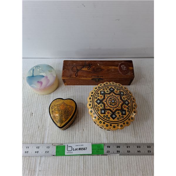 (4) Jeweley Containers- Wood & Alabaster