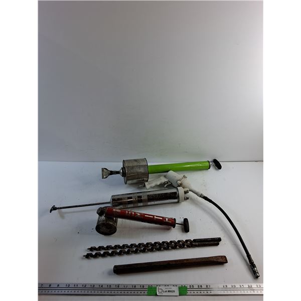 Sprayers, Grease Gun, Long Drill Bits and Chisel