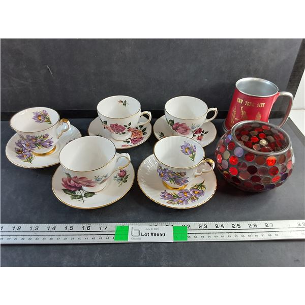 Tea Cups & Coasters, NYC Mug and Candle Bowl