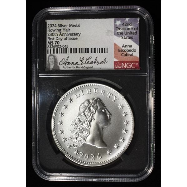 2024 FLOWING HAIR SILVER MEDAL NGC MS-70 1ST DAY